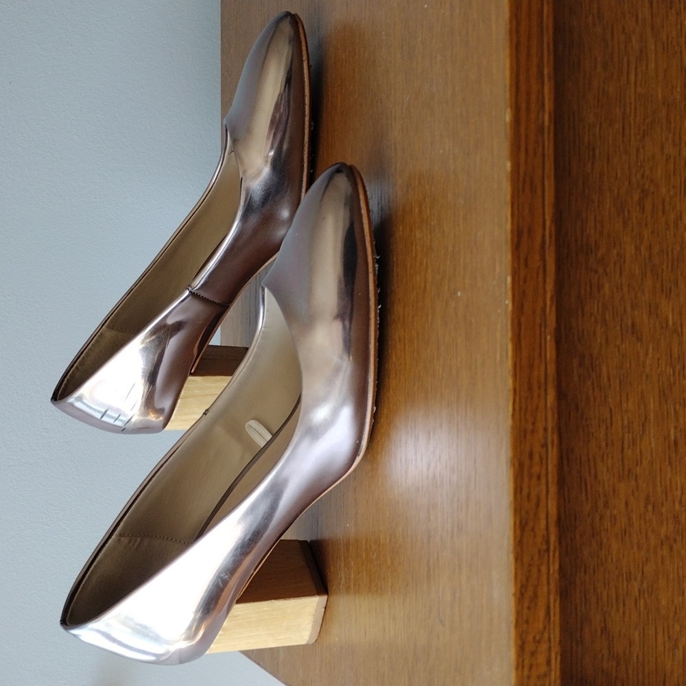 Zara Rose Gold Metallic Block Heel Pumps Square Toe Size 40 US 9 Wedding